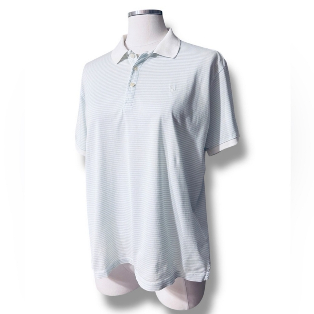 RALPH LAUREN GOLF Blue & White Stripe Cotton Shirt Sleeve Polo